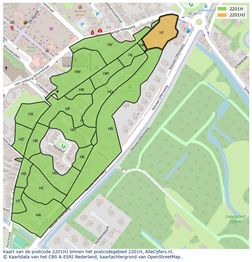Afbeelding van het postcodegebied 2201 HJ op de kaart.