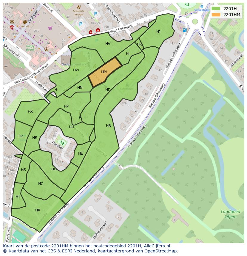 Afbeelding van het postcodegebied 2201 HM op de kaart.