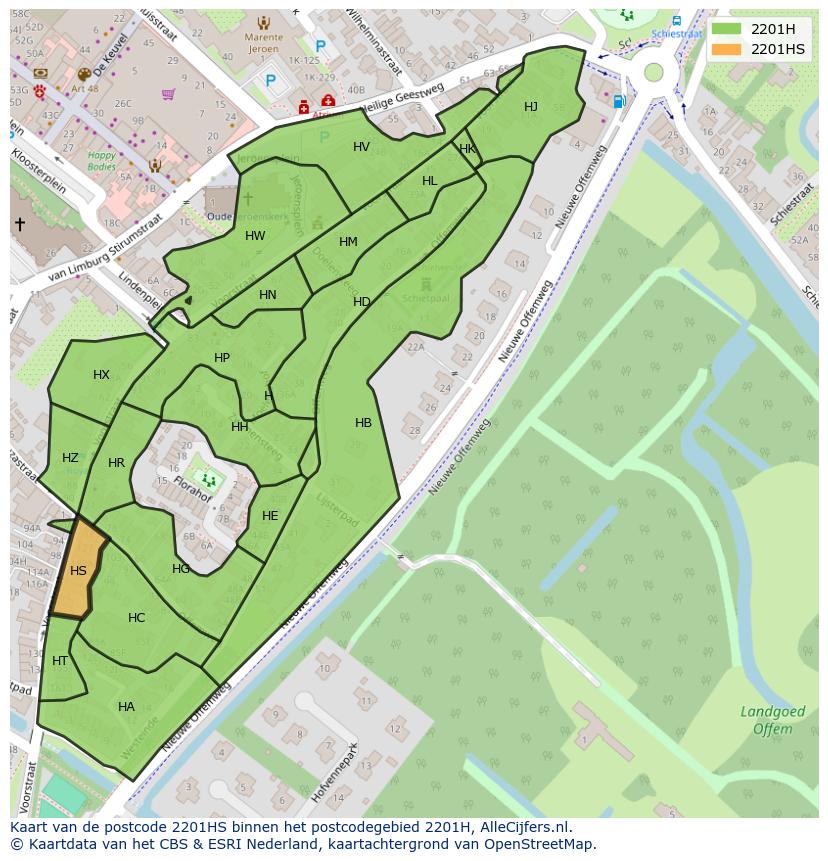 Afbeelding van het postcodegebied 2201 HS op de kaart.