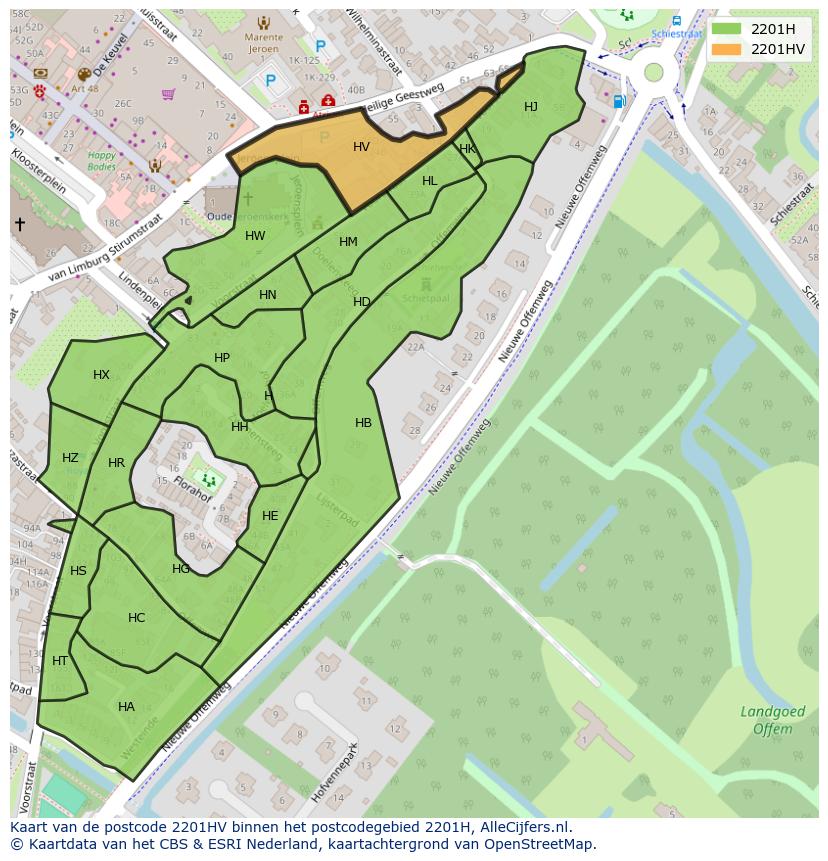 Afbeelding van het postcodegebied 2201 HV op de kaart.