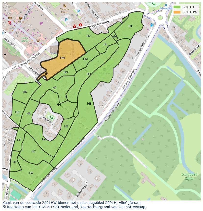 Afbeelding van het postcodegebied 2201 HW op de kaart.