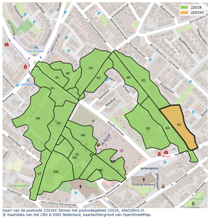 Afbeelding van het postcodegebied 2201 KC op de kaart.
