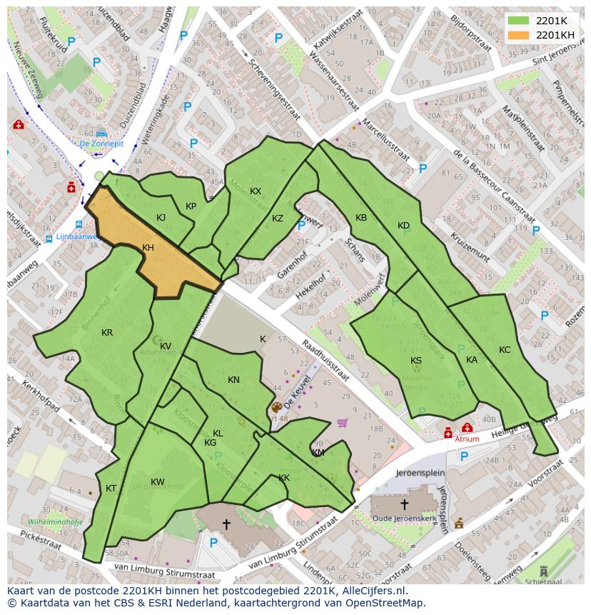 Afbeelding van het postcodegebied 2201 KH op de kaart.