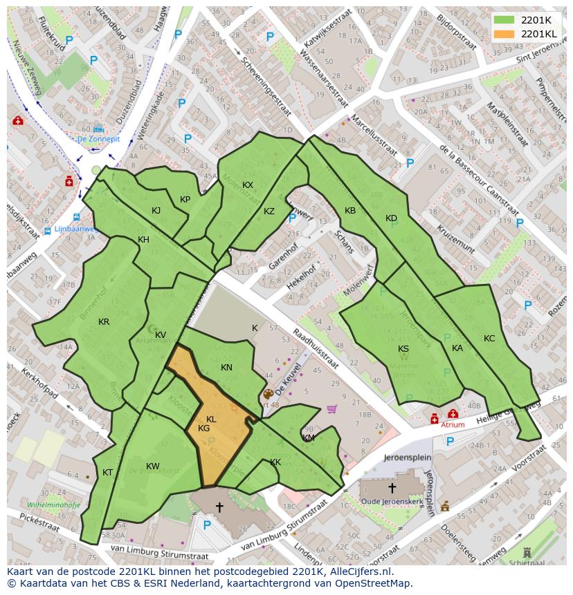 Afbeelding van het postcodegebied 2201 KL op de kaart.