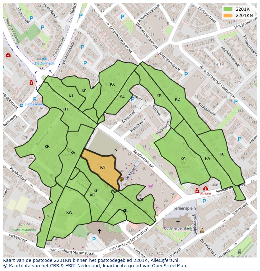 Afbeelding van het postcodegebied 2201 KN op de kaart.