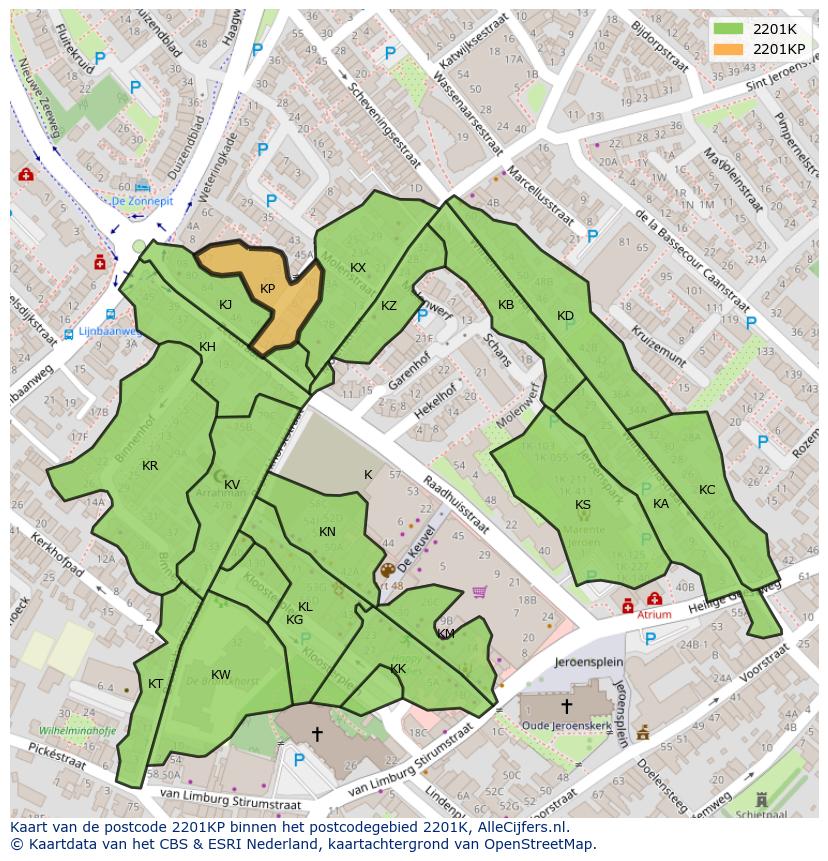 Afbeelding van het postcodegebied 2201 KP op de kaart.