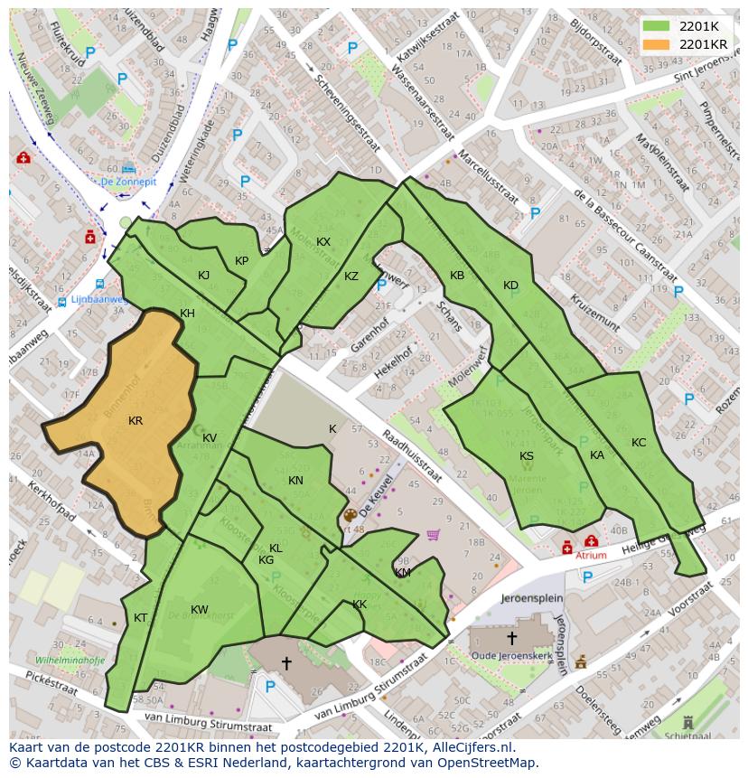Afbeelding van het postcodegebied 2201 KR op de kaart.
