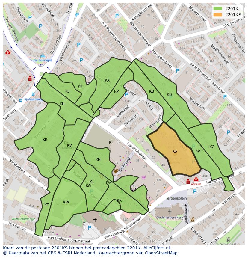 Afbeelding van het postcodegebied 2201 KS op de kaart.