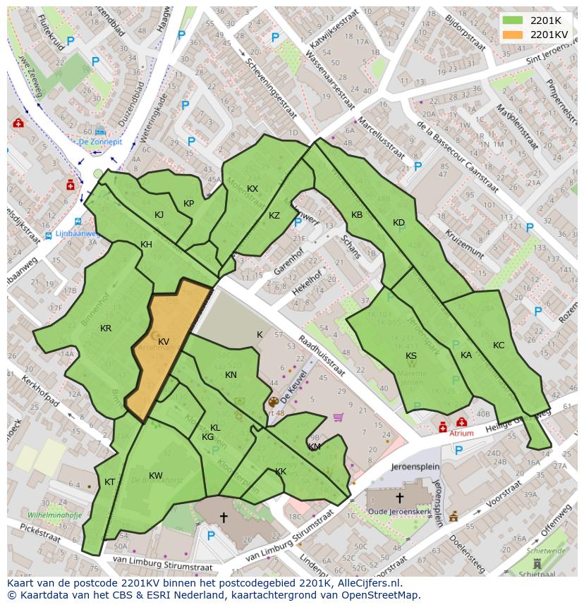 Afbeelding van het postcodegebied 2201 KV op de kaart.