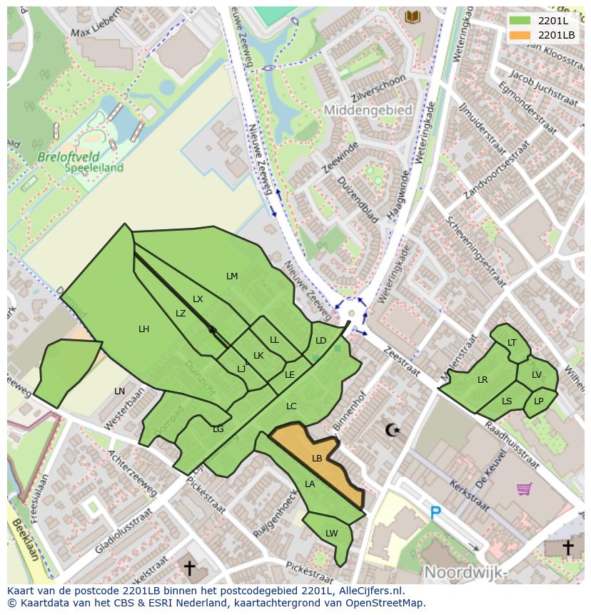 Afbeelding van het postcodegebied 2201 LB op de kaart.