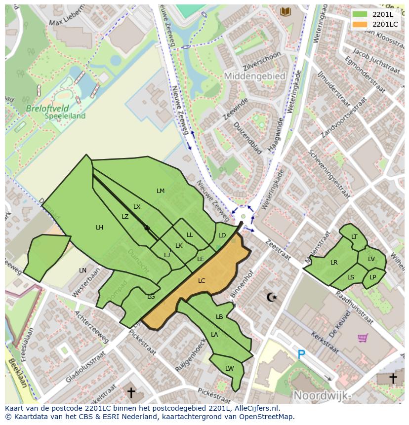 Afbeelding van het postcodegebied 2201 LC op de kaart.