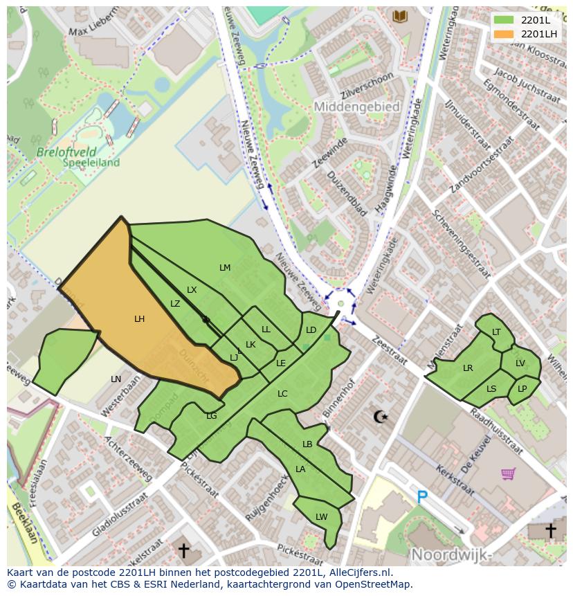 Afbeelding van het postcodegebied 2201 LH op de kaart.