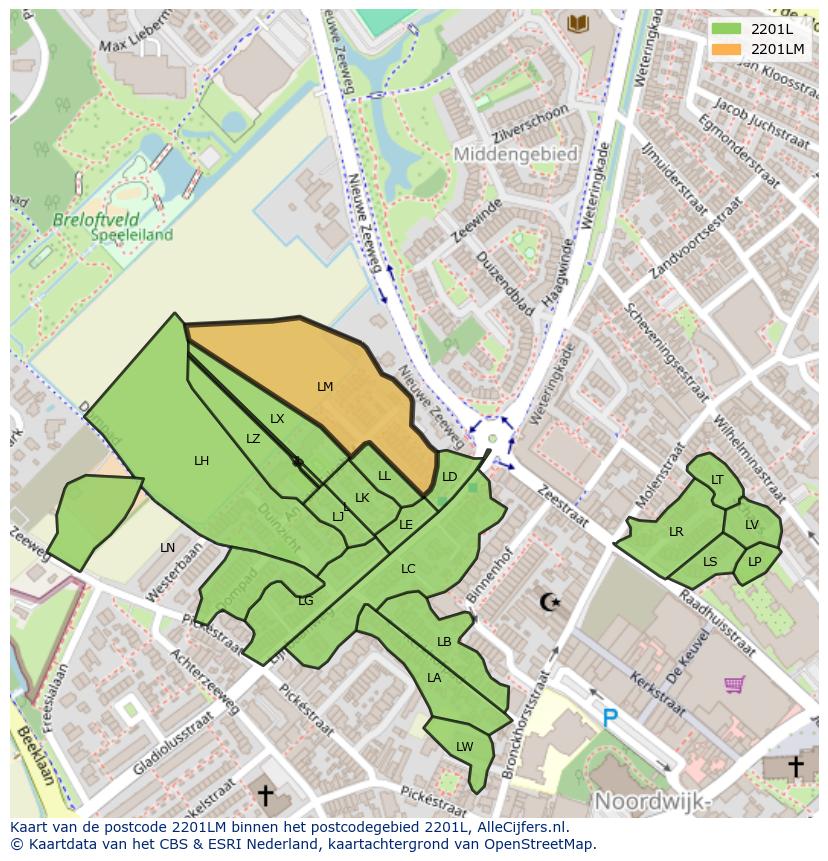 Afbeelding van het postcodegebied 2201 LM op de kaart.