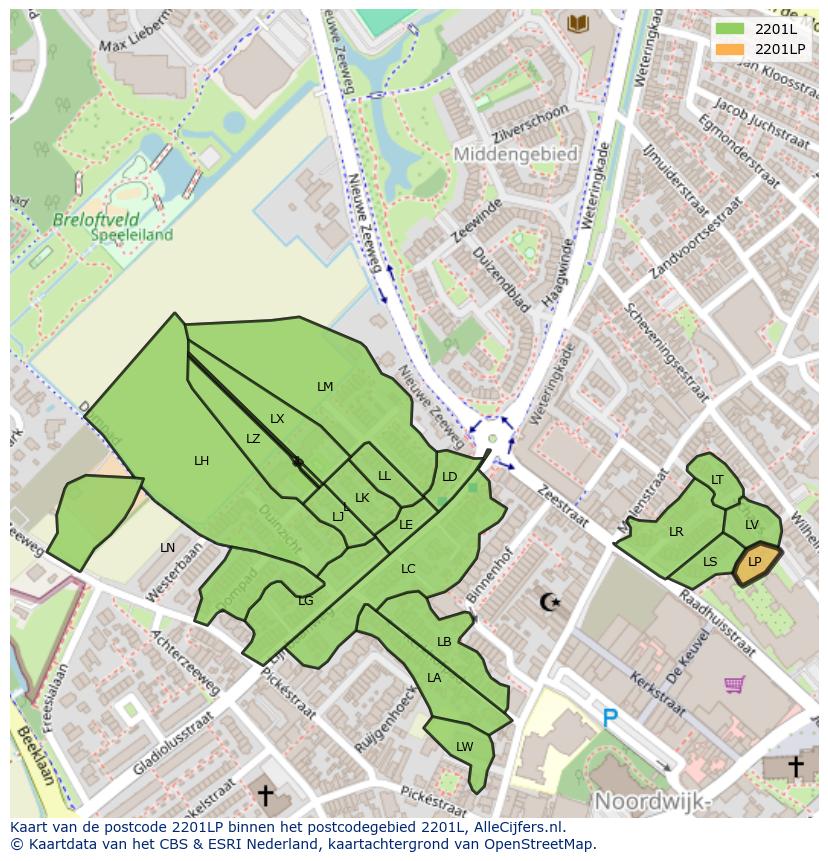 Afbeelding van het postcodegebied 2201 LP op de kaart.