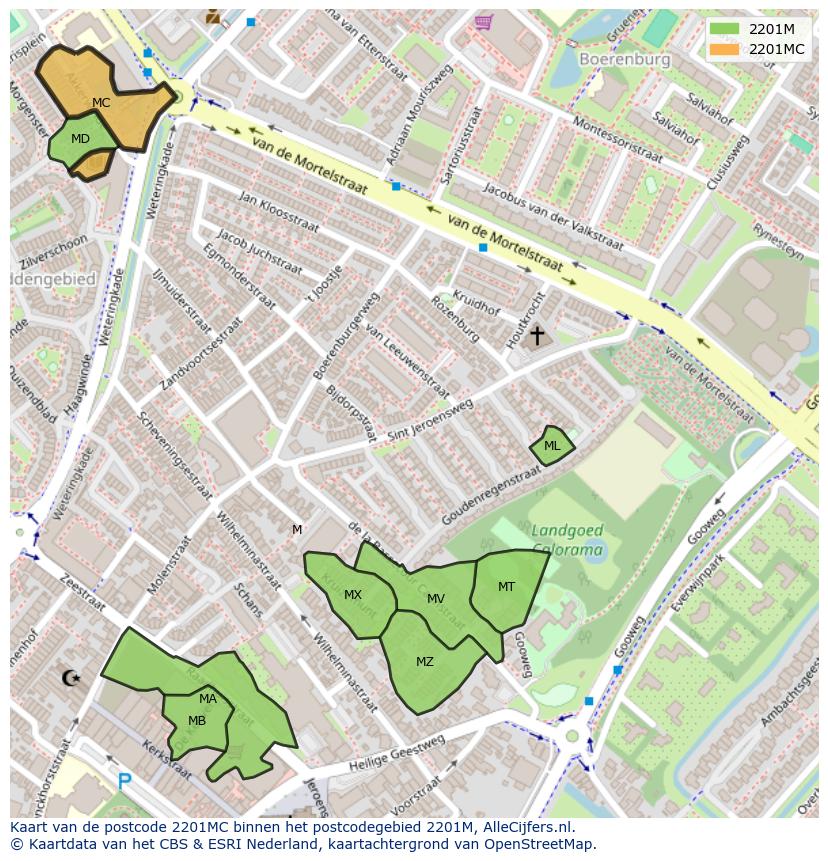Afbeelding van het postcodegebied 2201 MC op de kaart.