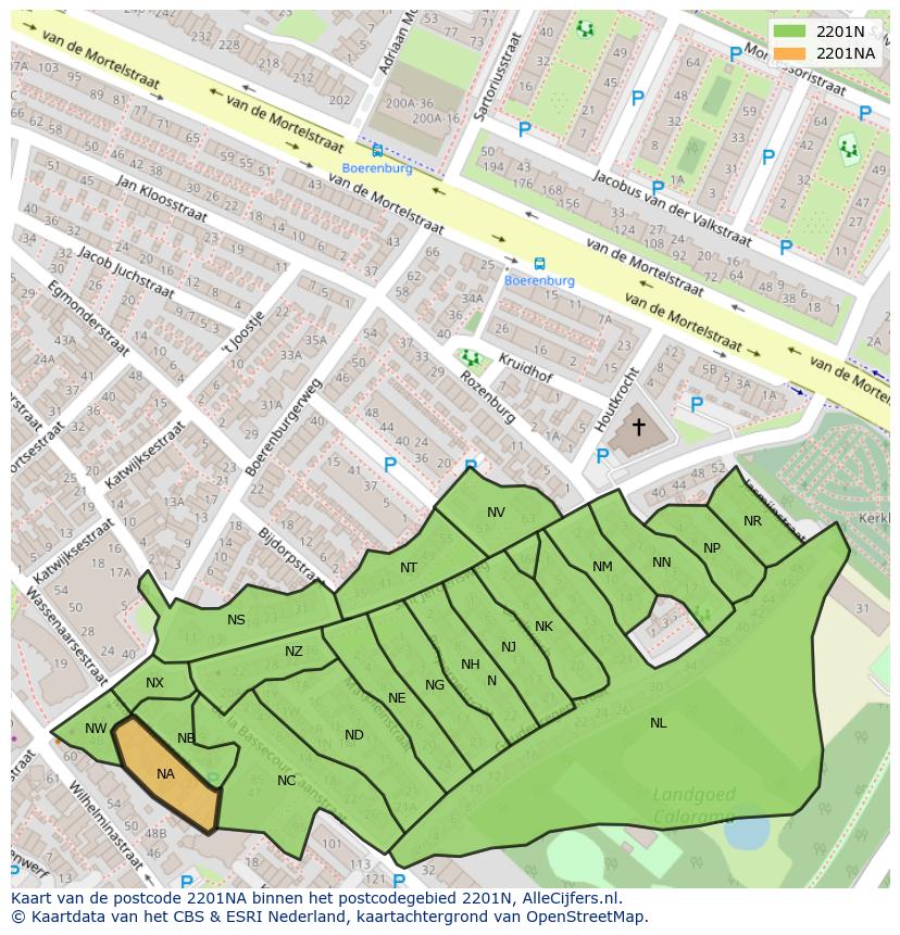Afbeelding van het postcodegebied 2201 NA op de kaart.