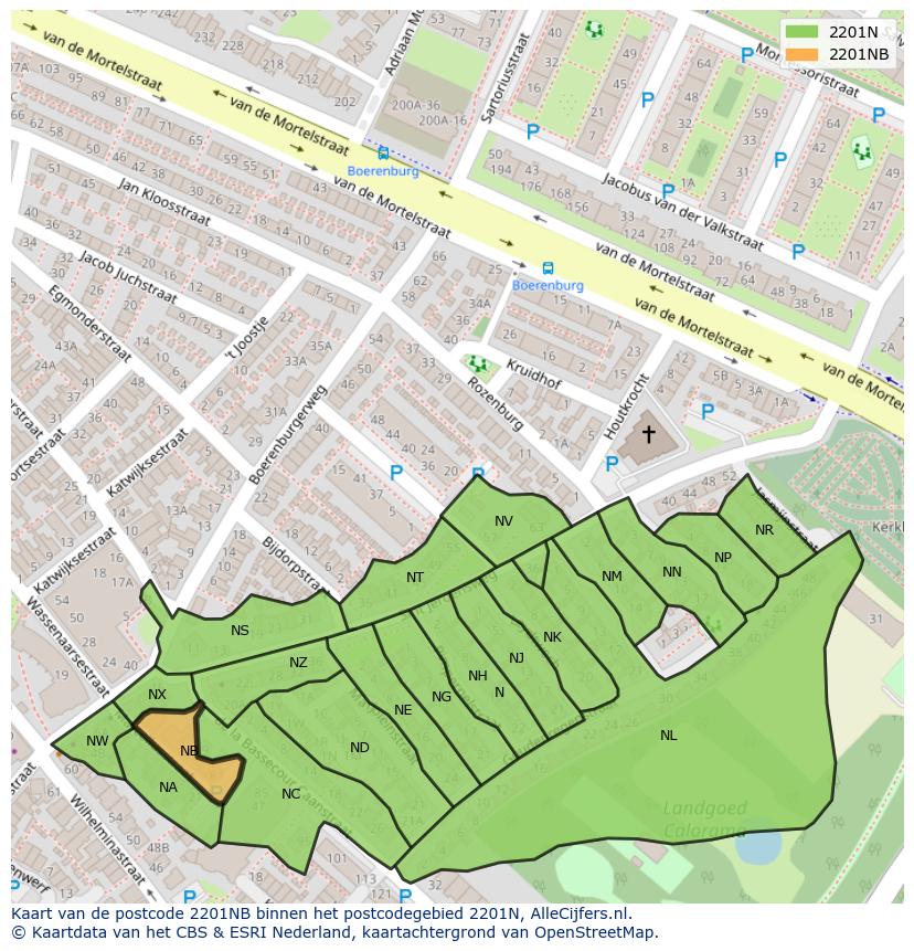 Afbeelding van het postcodegebied 2201 NB op de kaart.