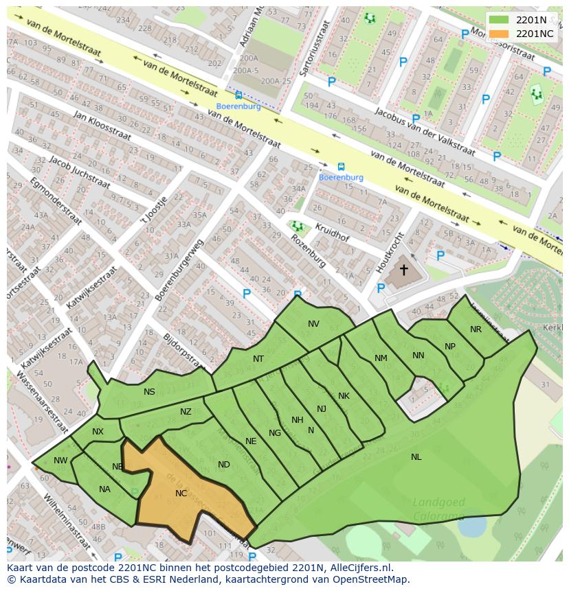 Afbeelding van het postcodegebied 2201 NC op de kaart.