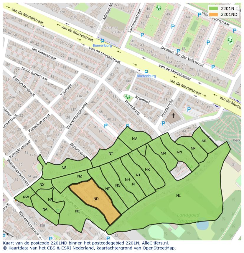 Afbeelding van het postcodegebied 2201 ND op de kaart.