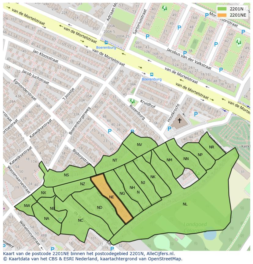 Afbeelding van het postcodegebied 2201 NE op de kaart.