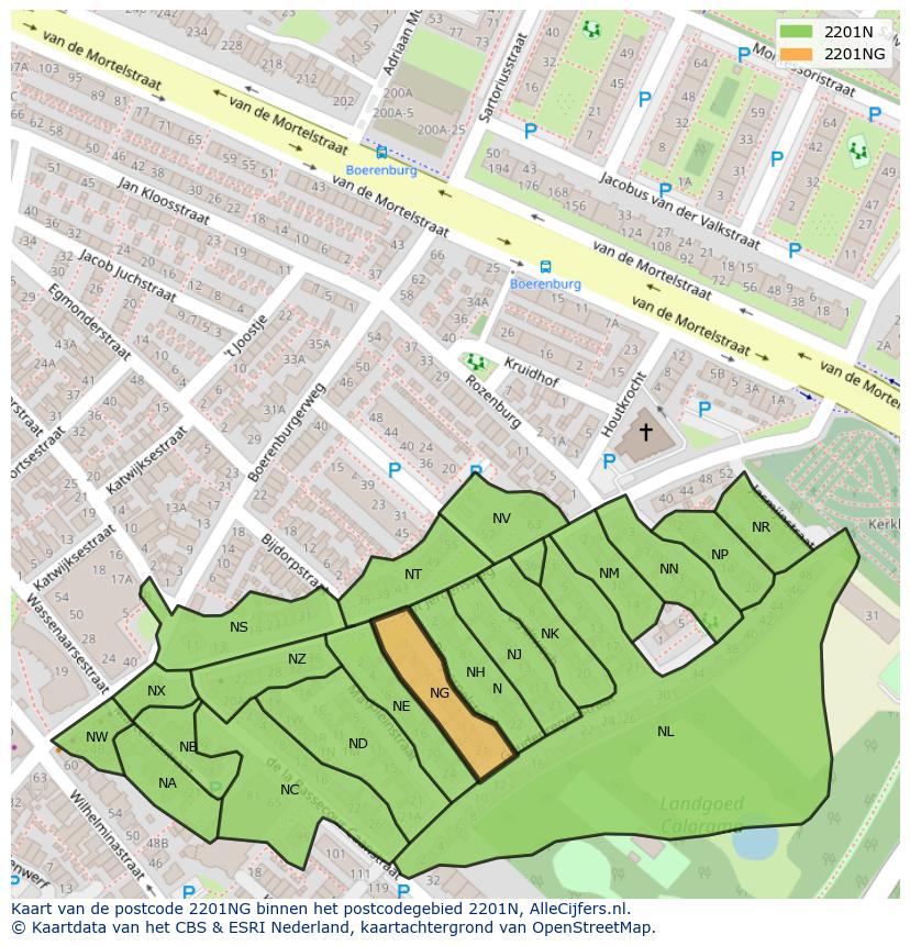 Afbeelding van het postcodegebied 2201 NG op de kaart.