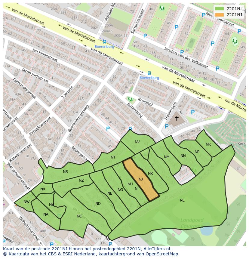 Afbeelding van het postcodegebied 2201 NJ op de kaart.