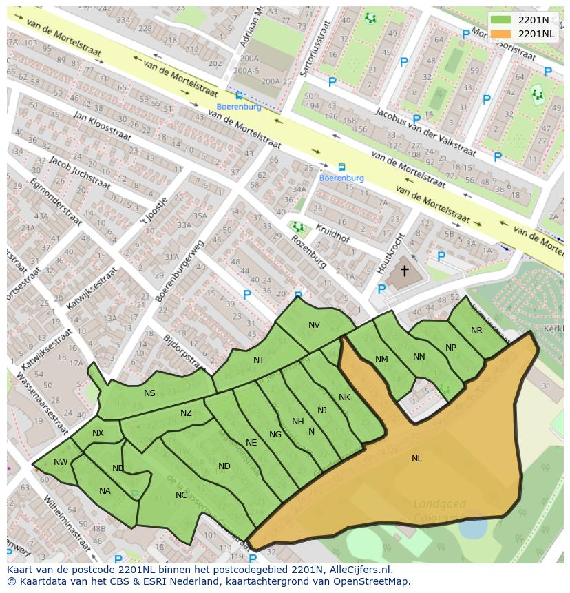 Afbeelding van het postcodegebied 2201 NL op de kaart.