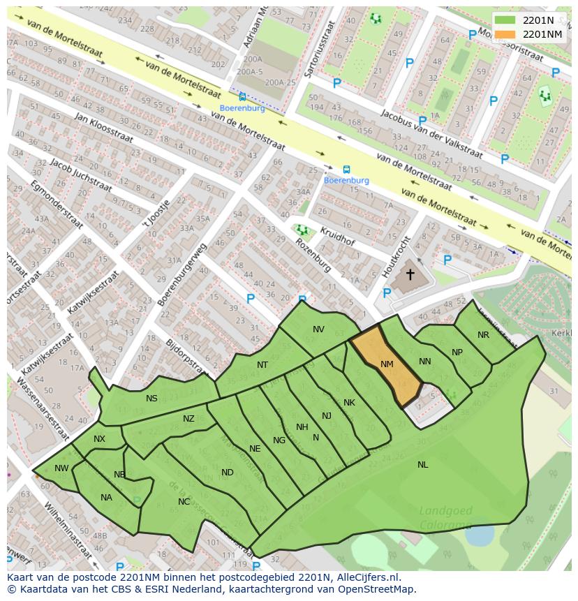 Afbeelding van het postcodegebied 2201 NM op de kaart.