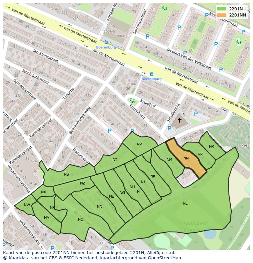 Afbeelding van het postcodegebied 2201 NN op de kaart.