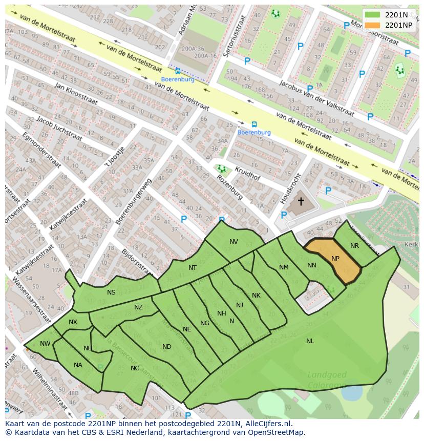 Afbeelding van het postcodegebied 2201 NP op de kaart.
