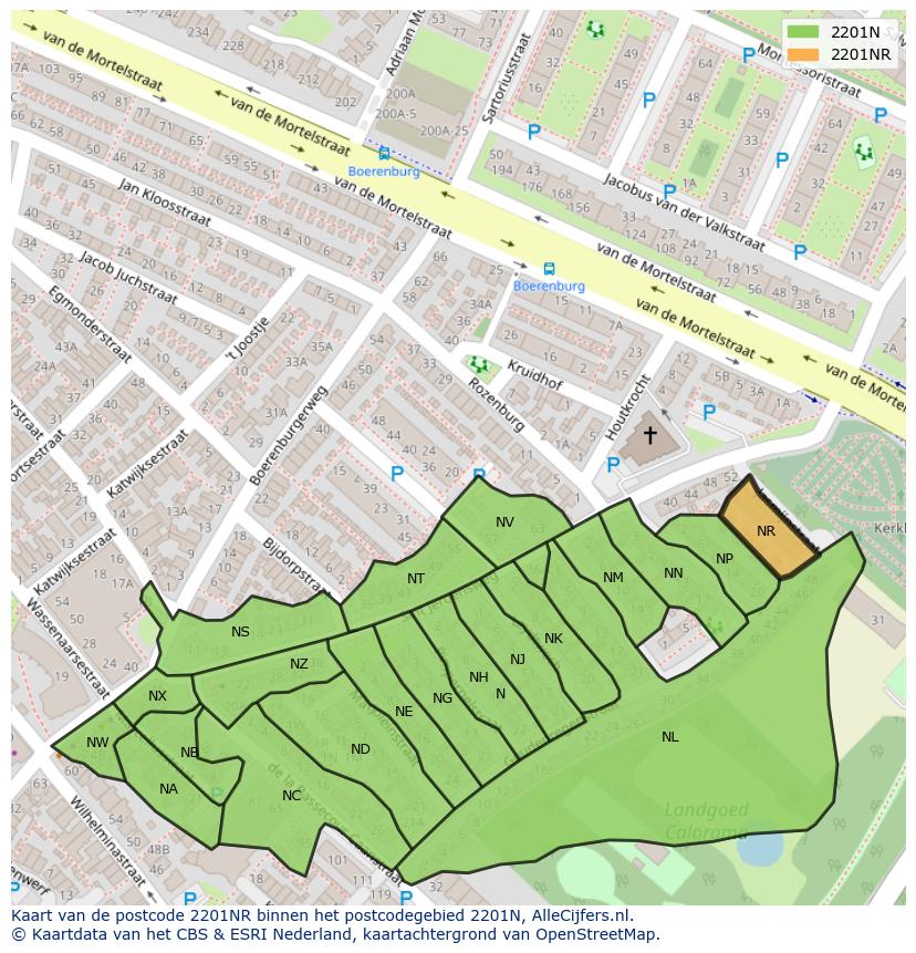 Afbeelding van het postcodegebied 2201 NR op de kaart.