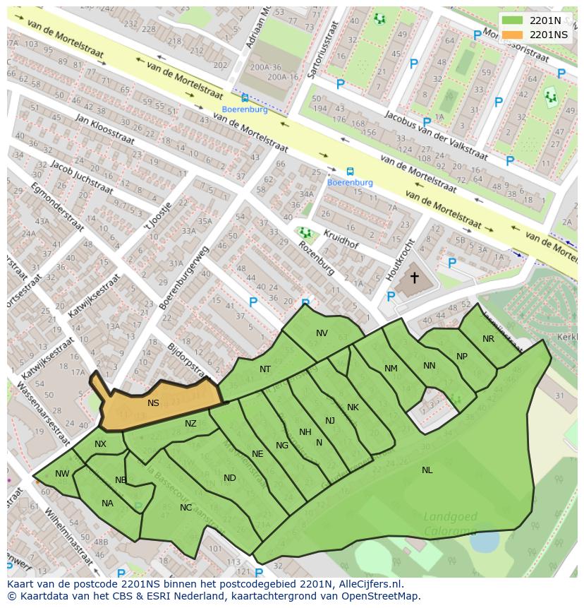 Afbeelding van het postcodegebied 2201 NS op de kaart.