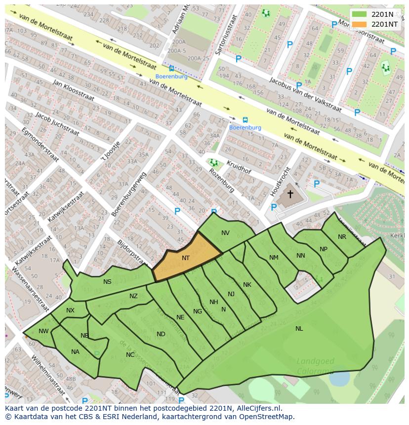Afbeelding van het postcodegebied 2201 NT op de kaart.