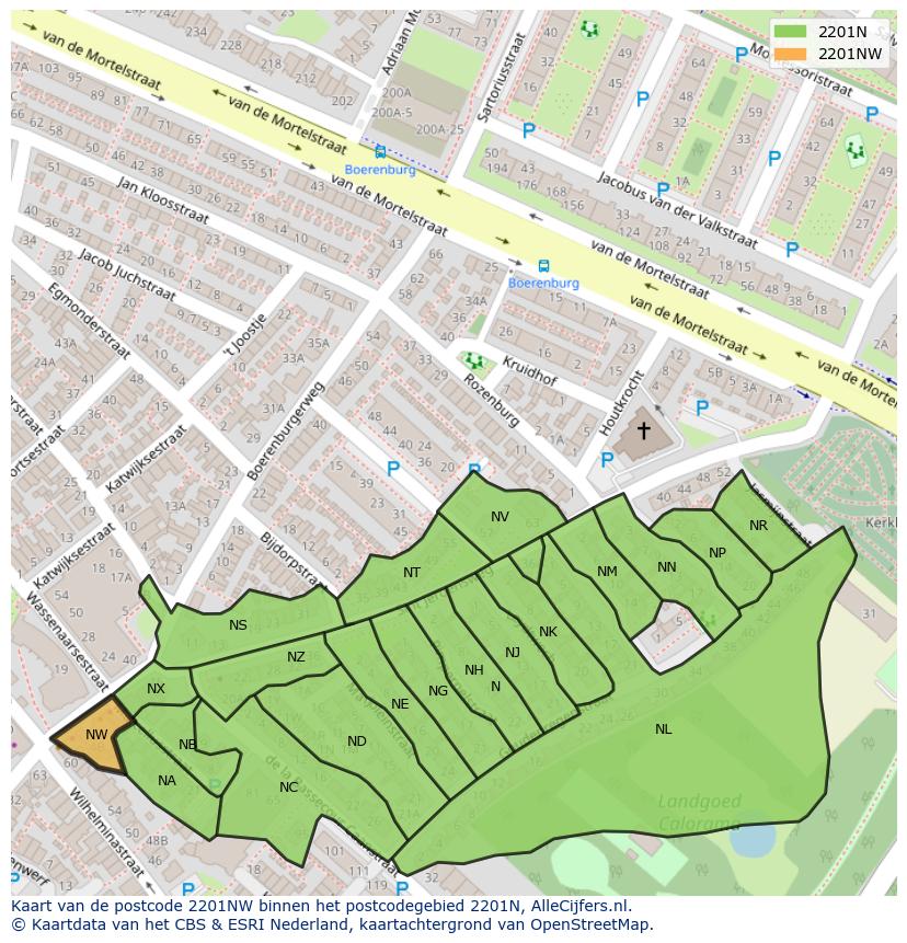 Afbeelding van het postcodegebied 2201 NW op de kaart.