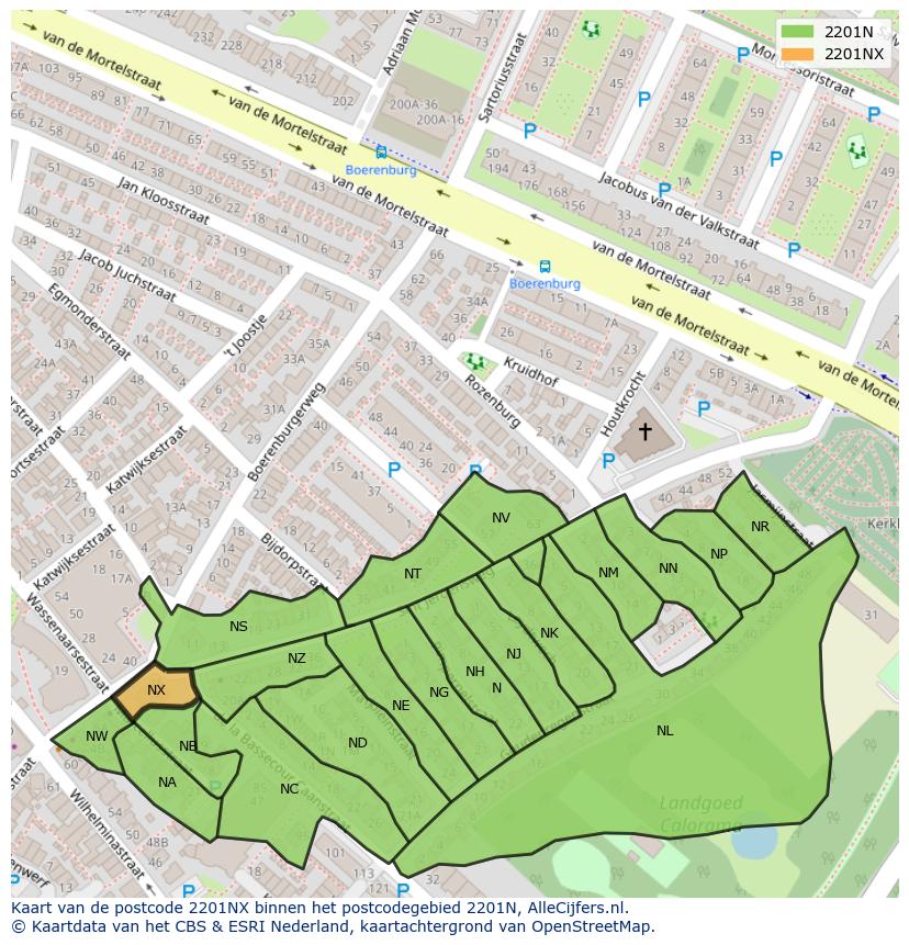 Afbeelding van het postcodegebied 2201 NX op de kaart.