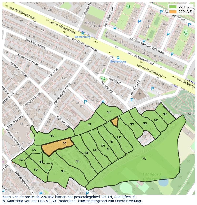 Afbeelding van het postcodegebied 2201 NZ op de kaart.