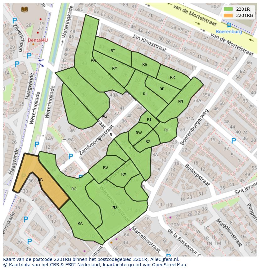 Afbeelding van het postcodegebied 2201 RB op de kaart.