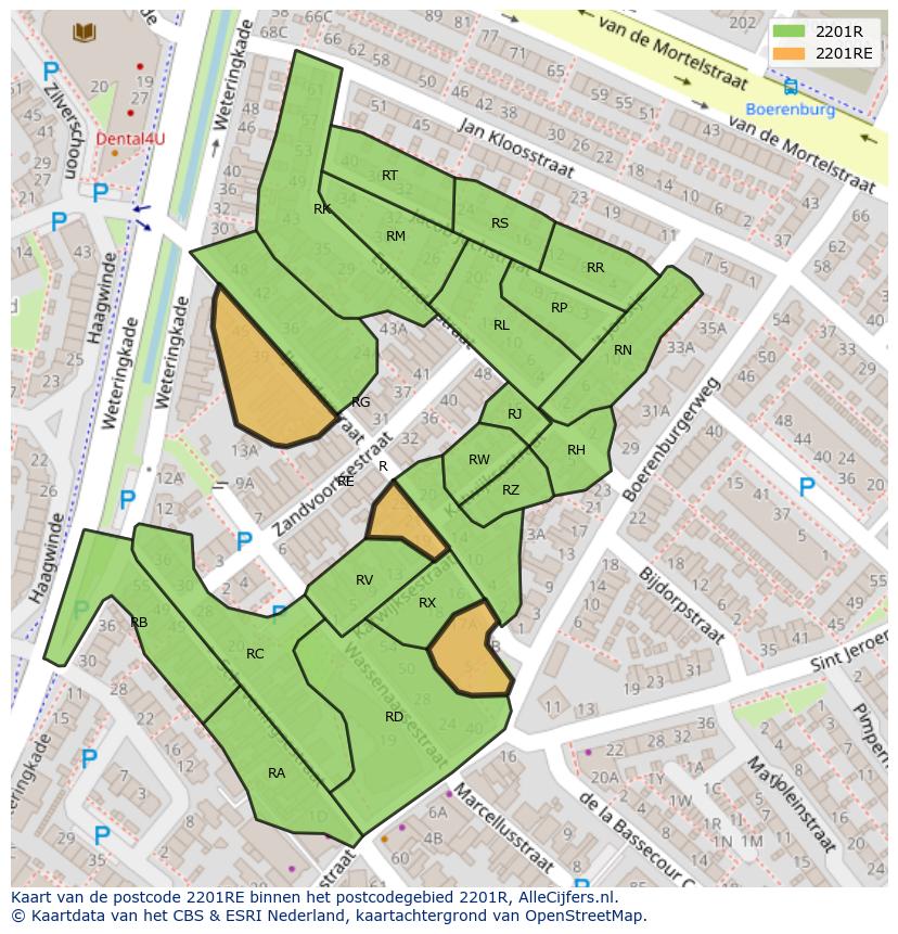 Afbeelding van het postcodegebied 2201 RE op de kaart.