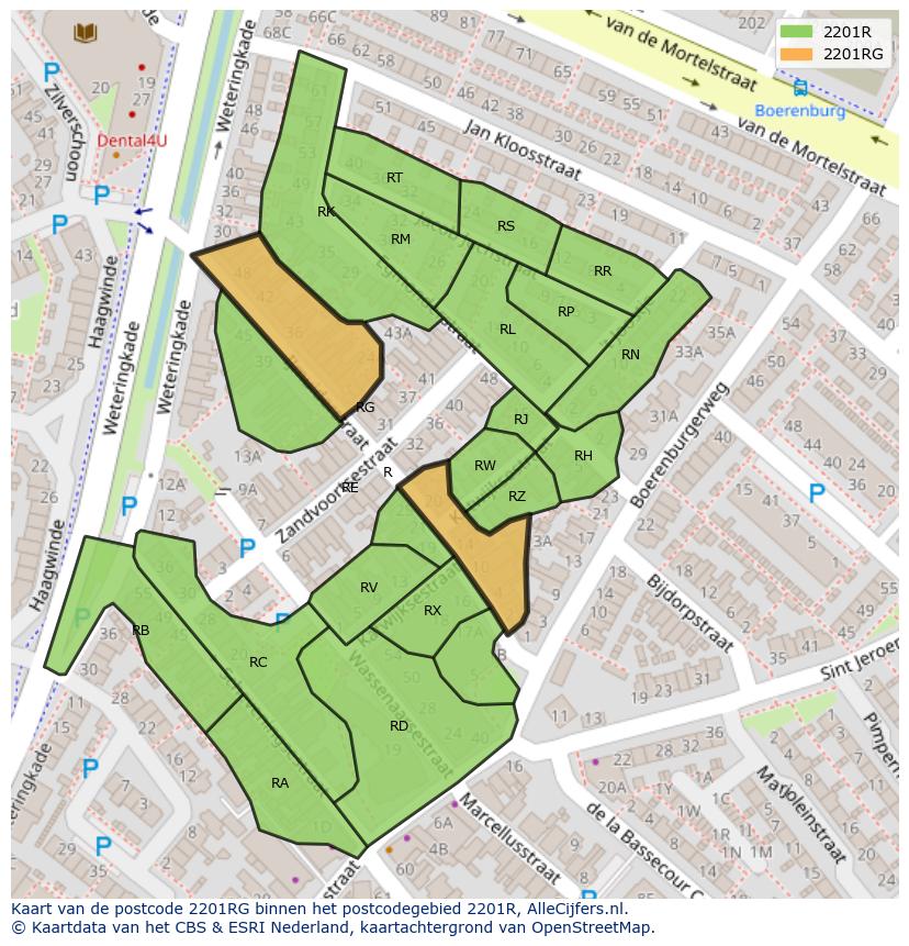 Afbeelding van het postcodegebied 2201 RG op de kaart.