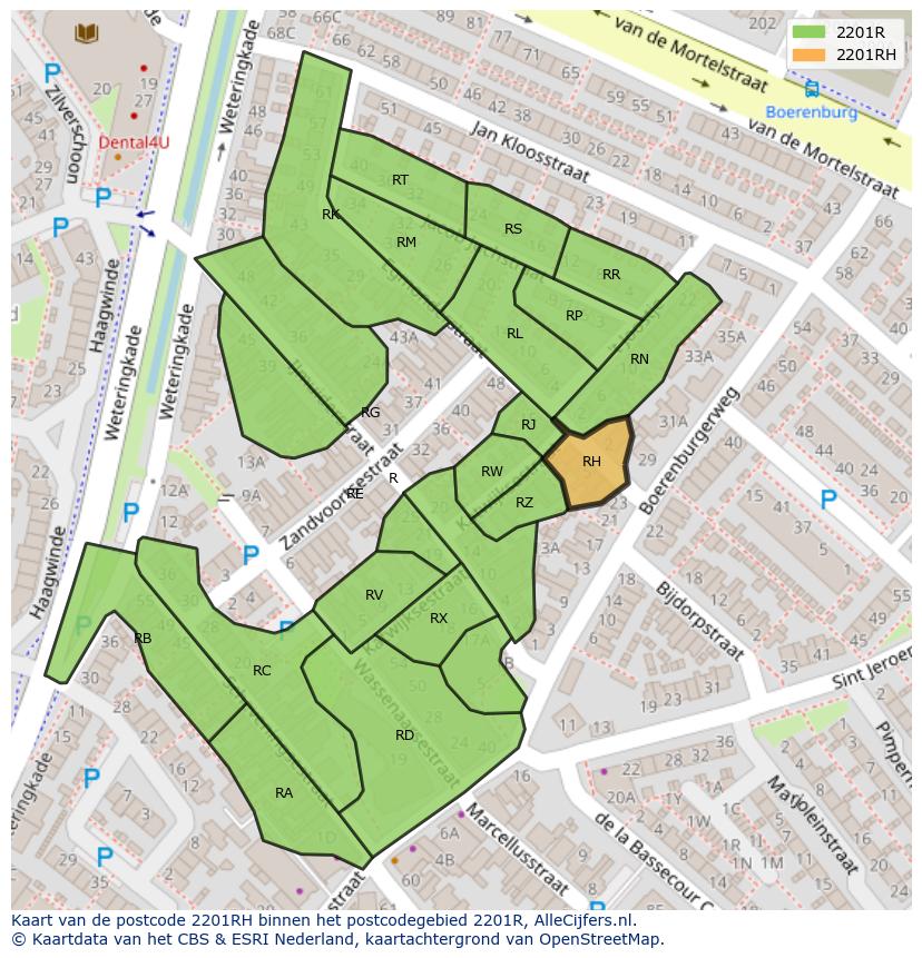 Afbeelding van het postcodegebied 2201 RH op de kaart.