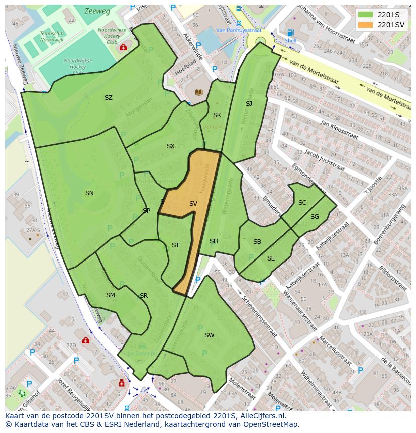 Afbeelding van het postcodegebied 2201 SV op de kaart.