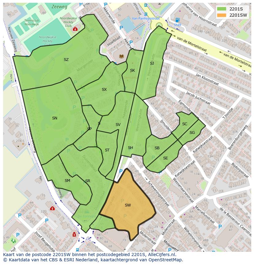 Afbeelding van het postcodegebied 2201 SW op de kaart.