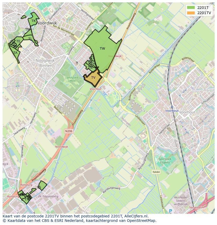 Afbeelding van het postcodegebied 2201 TV op de kaart.
