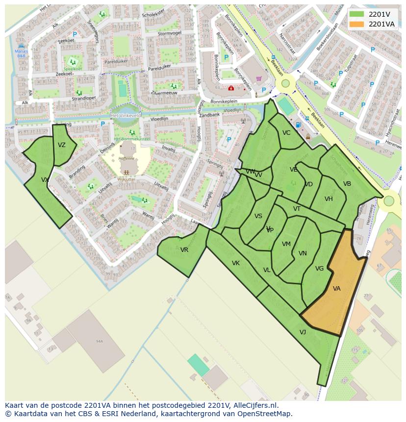 Afbeelding van het postcodegebied 2201 VA op de kaart.