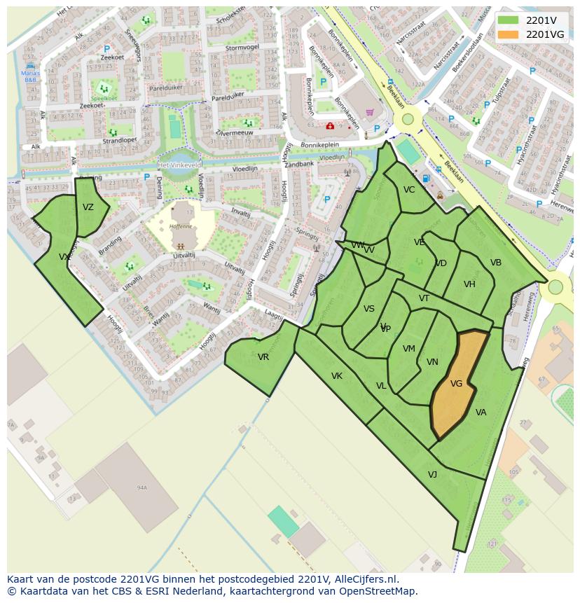 Afbeelding van het postcodegebied 2201 VG op de kaart.