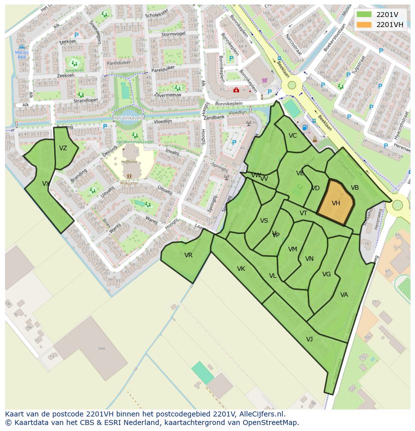 Afbeelding van het postcodegebied 2201 VH op de kaart.