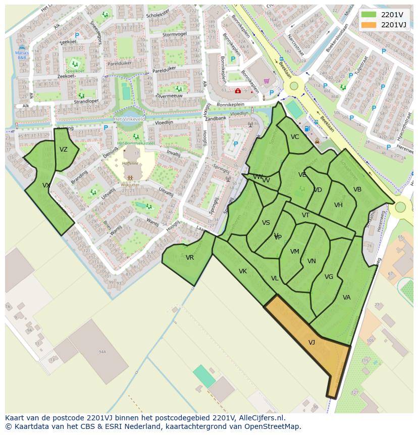 Afbeelding van het postcodegebied 2201 VJ op de kaart.