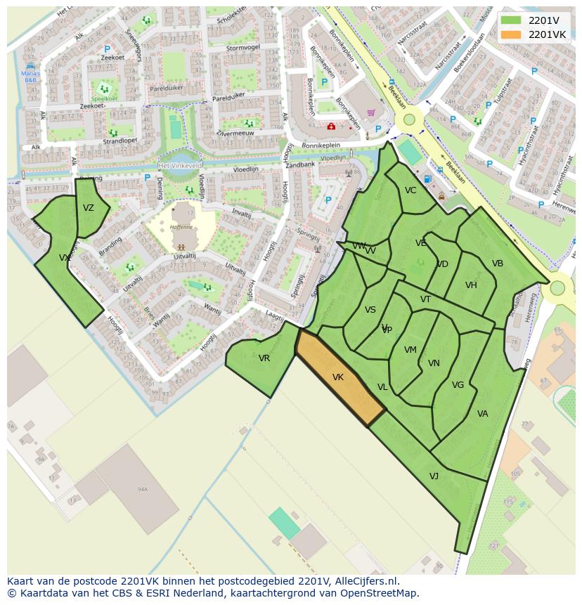 Afbeelding van het postcodegebied 2201 VK op de kaart.