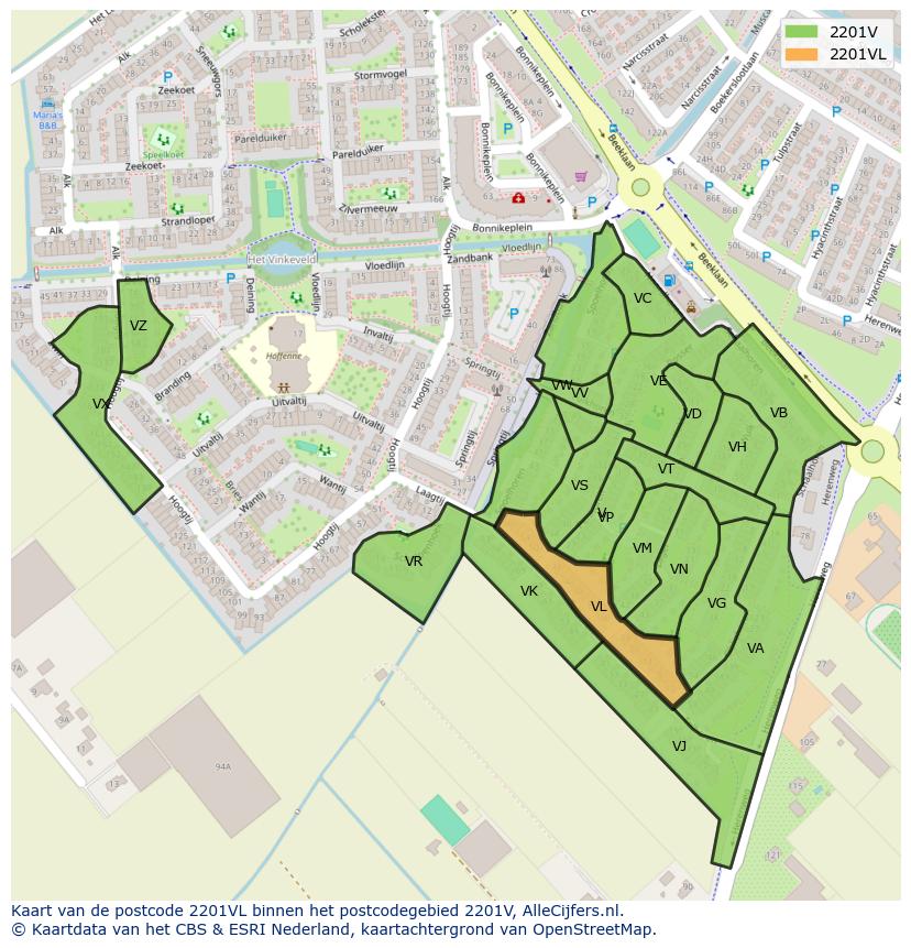 Afbeelding van het postcodegebied 2201 VL op de kaart.