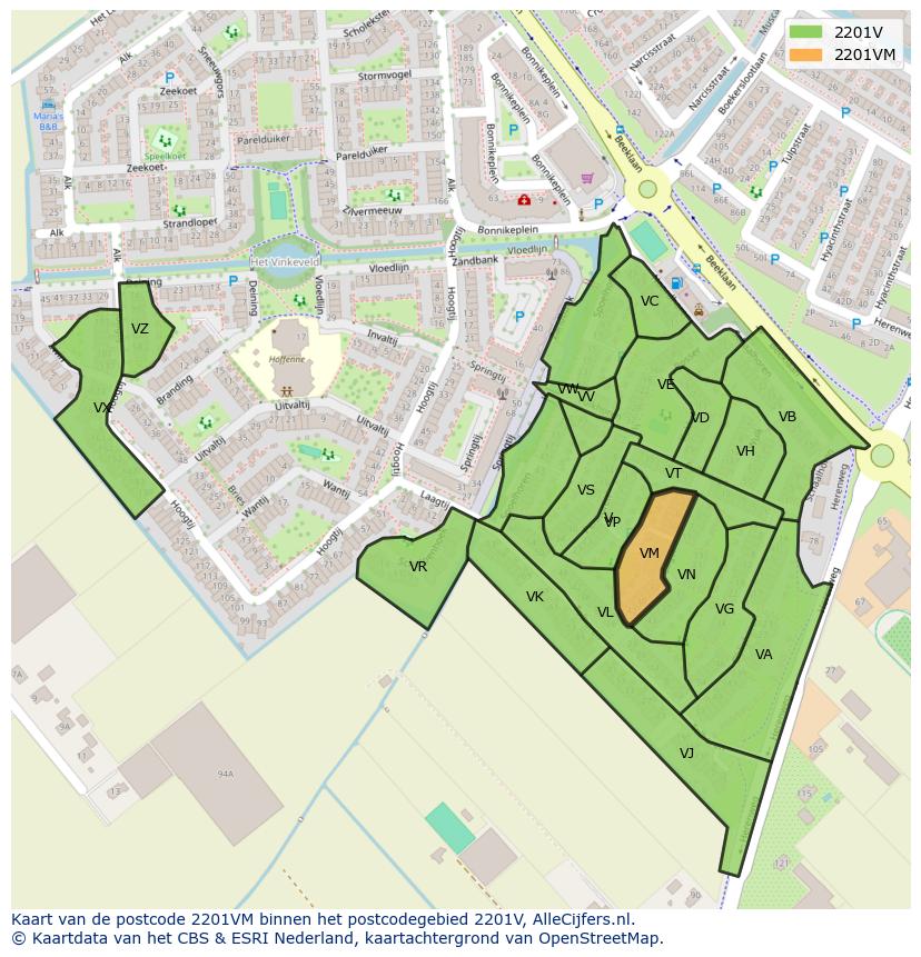 Afbeelding van het postcodegebied 2201 VM op de kaart.